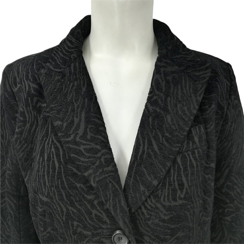 Dress Barn Dress Jacket Size S Zebra Embossed Black Monochromatic Trench Peacoat - Picture 2 of 12